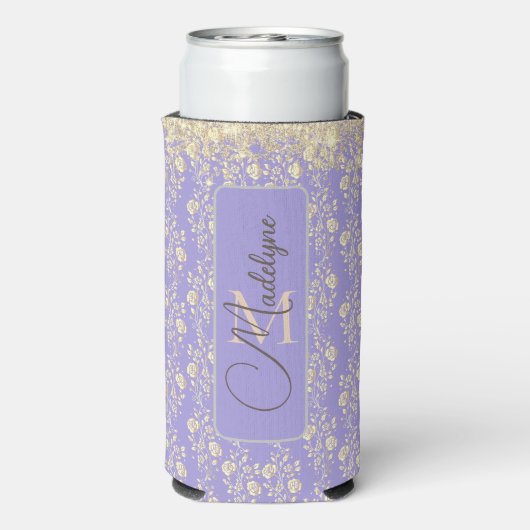 Monogram Gold Floral op Lavender Seltzer Blikjeskoeler (Seltzer Achterkant)