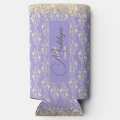 Monogram Gold Floral op Lavender Seltzer Blikjeskoeler (Achterkant)