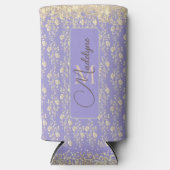 Monogram Gold Floral op Lavender Seltzer Blikjeskoeler (Voorkant)