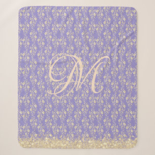 Monogram Gold Floral op Lavender Sherpa Bl Deken