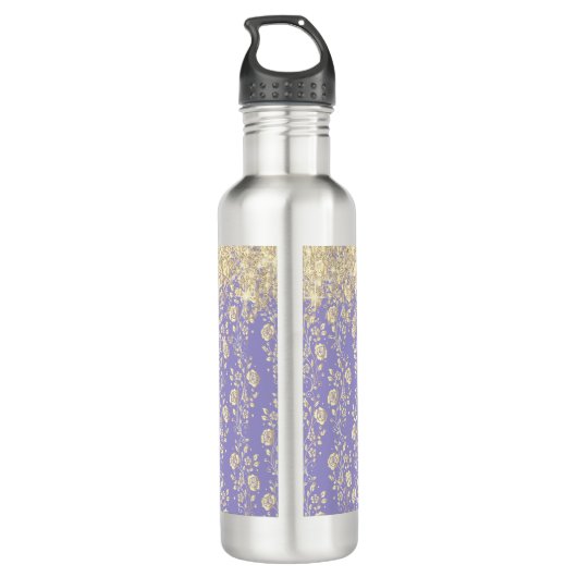 Monogram Gold Floral op Lavender Waterfles (Achterkant)