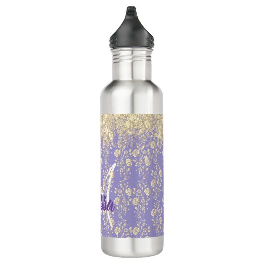 Monogram Gold Floral op Lavender Waterfles (Rechts)