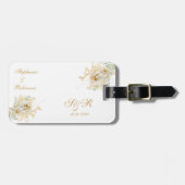 Monogram Gold Floral Wedding Gift Bagagelabel (Voorkant horizontaal)