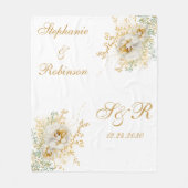 Monogram Gold Floral Wedding Gift Fleece Deken (Voorkant)