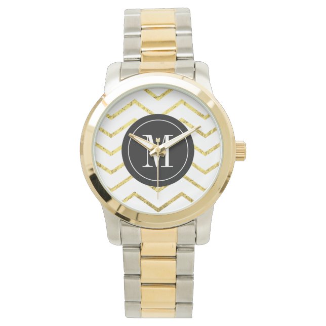 Monogram Gold Foil Chevron Horloge (Voorkant)