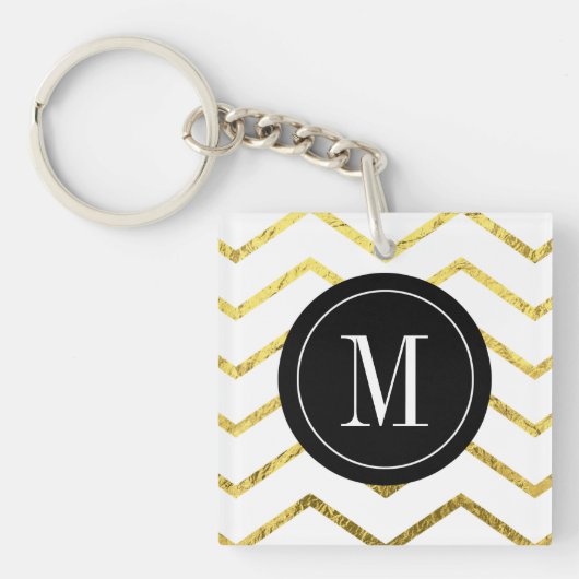 Monogram Gold Foil Chevron Sleutelhanger (Voorkant)