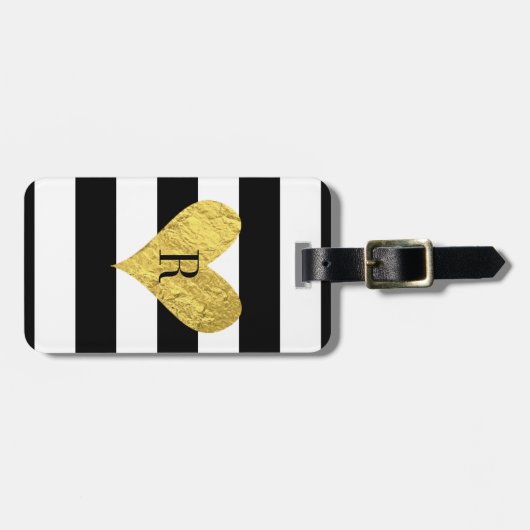 Monogram Gold Foil Heart Bagagelabel (Voorkant horizontaal)