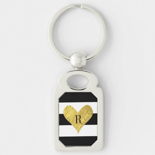 Monogram Gold Foil Heart Sleutelhanger (Voorkant)