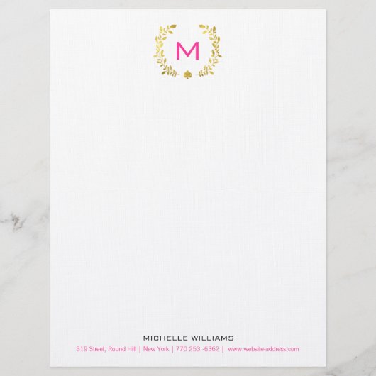 Monogram Gold Foil Laurel & Spade Briefhoofd Ontwerp (Voorkant)