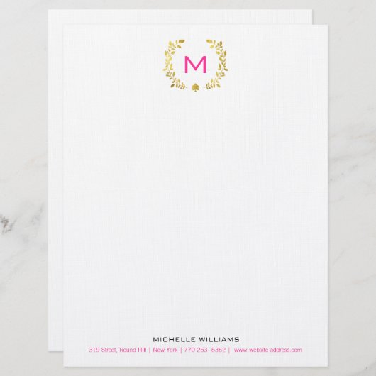 Monogram Gold Foil Laurel & Spade Briefhoofd Ontwerp (Voorkant / Achterkant)