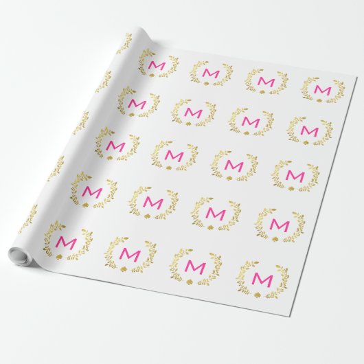 Monogram Gold Foil Laurel & Spade Cadeaupapier (Uitgerold)