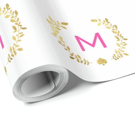 Monogram Gold Foil Laurel & Spade Cadeaupapier (Rol Hoek)