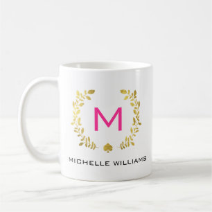 Monogram Gold Foil Laurel & Spade Koffiemok