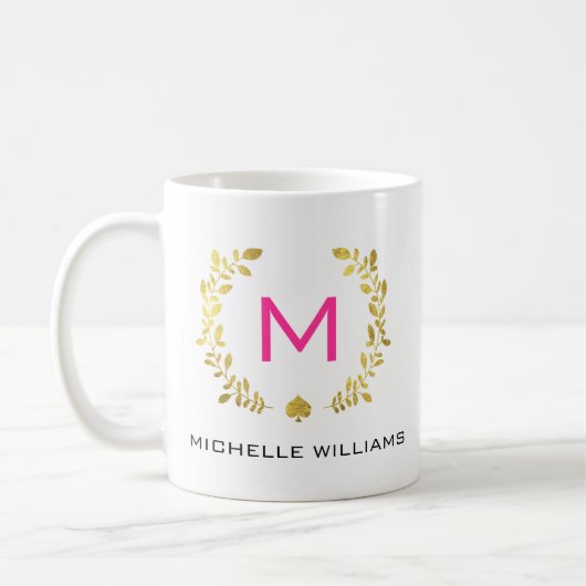 Monogram Gold Foil Laurel & Spade Koffiemok (Links)