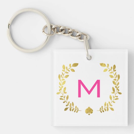 Monogram Gold Foil Laurel & Spade Sleutelhanger (Voorkant)