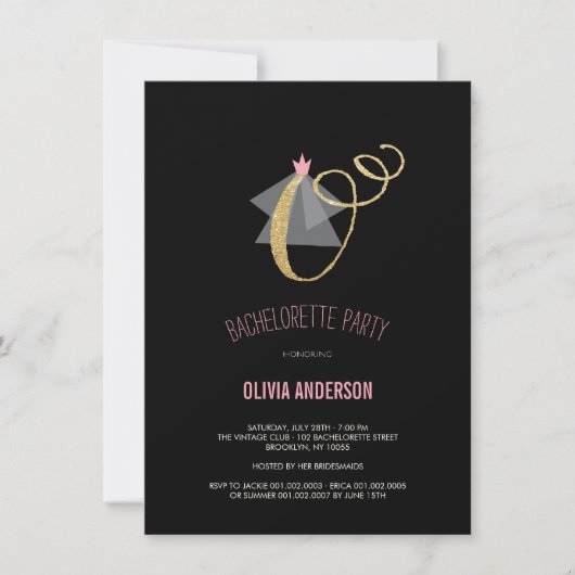 Monogram Gold Glitter Bachelorette Party Invite Kaart (Voorkant)