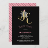 Monogram Gold Glitter Bachelorette Party Invite Kaart (Voorkant / Achterkant)