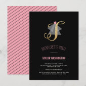 Monogram Gold Glitter Bachelorette Party Invite Kaart (Voorkant / Achterkant)