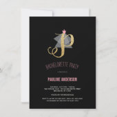 Monogram Gold Glitter Bachelorette Party Invite Kaart (Voorkant)