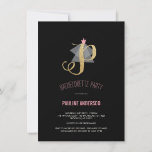 Monogram Gold Glitter Bachelorette Party Invite Kaart
