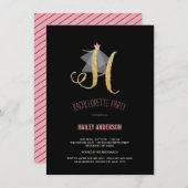 Monogram Gold Glitter Bachelorette Party Invite Kaart (Voorkant / Achterkant)