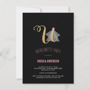 Monogram Gold Glitter Bachelorette Party Invite Kaart