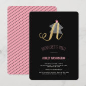 Monogram Gold Glitter Bachelorette Party Invite Kaart (Voorkant / Achterkant)