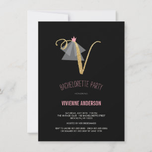 Monogram Gold Glitter Bachelorette Party Invite Kaart