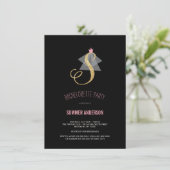Monogram Gold Glitter Bachelorette Party Invite Kaart (Staand voorkant)