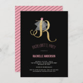 Monogram Gold Glitter Bachelorette Party Invite Kaart (Voorkant / Achterkant)