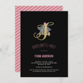 Monogram Gold Glitter Bachelorette Party Invite Kaart (Voorkant / Achterkant)