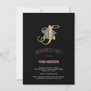 Monogram Gold Glitter Bachelorette Party Invite Kaart