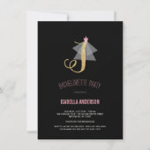 Monogram Gold Glitter Bachelorette Party Invite Kaart (Voorkant)