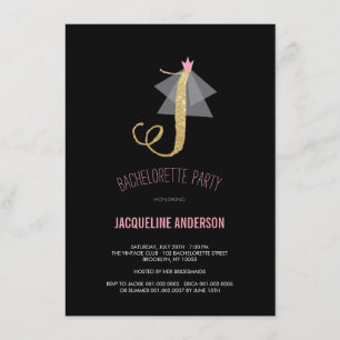 Monogram Gold Glitter Bachelorette Party Invite Kaart