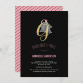 Monogram Gold Glitter Bachelorette Party Invite Kaart (Voorkant / Achterkant)