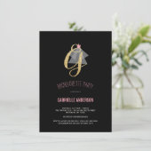 Monogram Gold Glitter Bachelorette Party Invite Kaart (Staand voorkant)