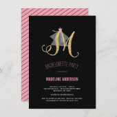 Monogram Gold Glitter Bachelorette Party Invite Kaart (Voorkant / Achterkant)