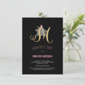 Monogram Gold Glitter Bachelorette Party Invite Kaart (Staand voorkant)