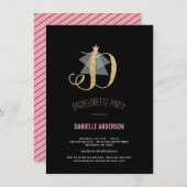 Monogram Gold Glitter Bachelorette Party Invite Kaart (Voorkant / Achterkant)
