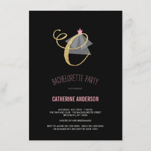 Monogram Gold Glitter Bachelorette Party Invite Kaart