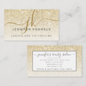 Monogram Gold Glitter Glam Lashes Visitekaartje (Voorkant / Achterkant)