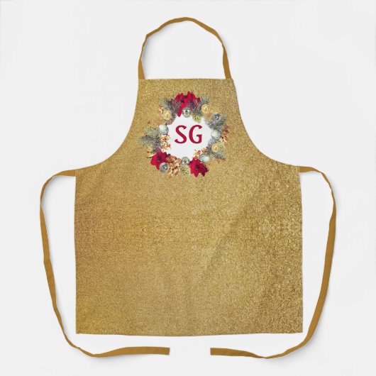 Monogram Gold Glitter Kerstmis Schort (Voorkant)