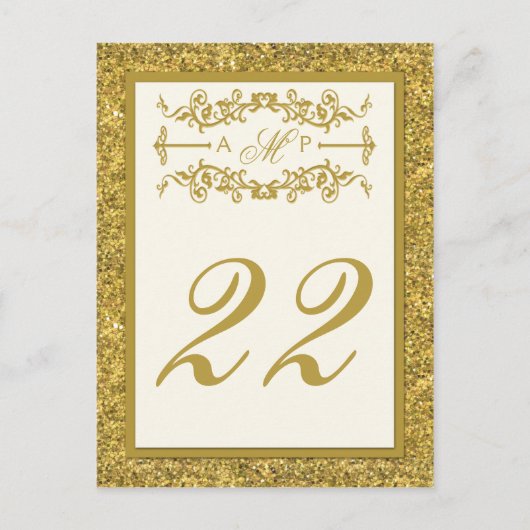Monogram Gold Glitter LOOK Table Number Card Briefkaart (Voorkant)