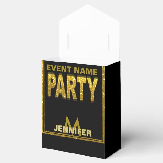 Monogram | Gold Glitter Party Bedankdoosjes (Geopend)