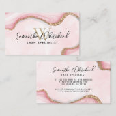 Monogram Gold Glitter Pink Marble Swirl Waterverf Visitekaartje (Voorkant / Achterkant)