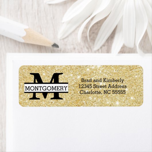 Monogram Gold Glitter - Retouradreslabels Etiket (Insitu)