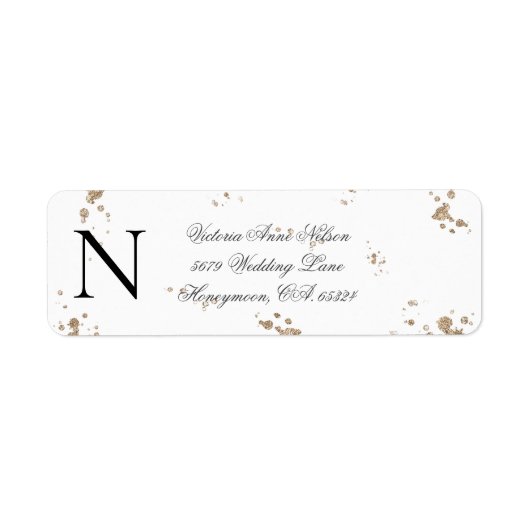 Monogram Gold Glitter Return Address Etiket (Voorkant)