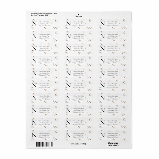 Monogram Gold Glitter Return Address Etiket (Full Sheet)