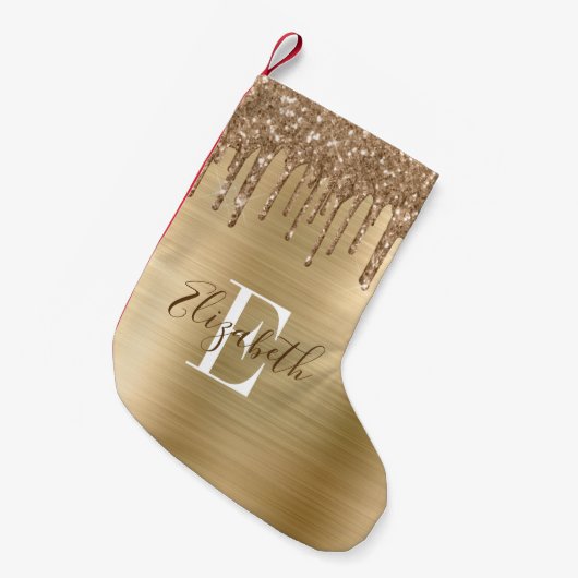 Monogram Gold Glitter-schijven en geborsteld metaa Kleine Kerstsok (Voorkant (Hangend))