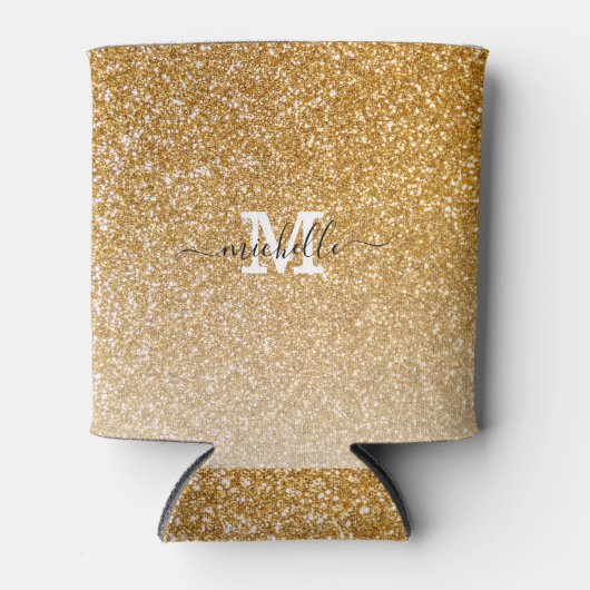 Monogram Gold Glitter Sparkle Chic Modern Script Blikjeskoeler (Voorkant)